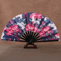 33 CM 13inch chinese customised polished bamboo polyester 210d fabric tai chi kung fu hand folding fan with any design printing