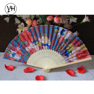 Chinese bamboo fabric fan with flowers