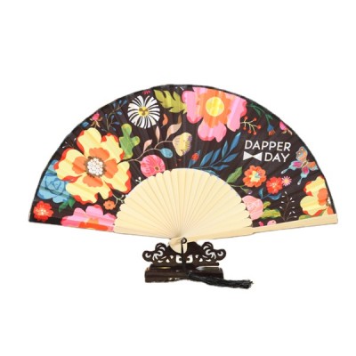 customized design fabric hand held folding fans with bamboo