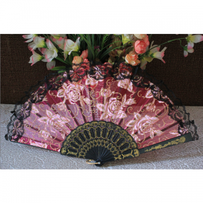 Rose design lace hand folding fan